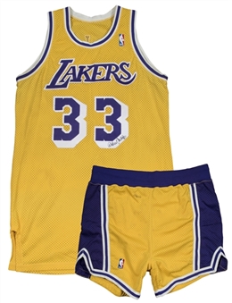 1987-88 Kareem Abdul-Jabbar Game Used, Photo Matched & Signed Los Angeles Lakers Home Jersey With Shorts (Abdul-Jabbar LOA & Sports Investors Authentication)